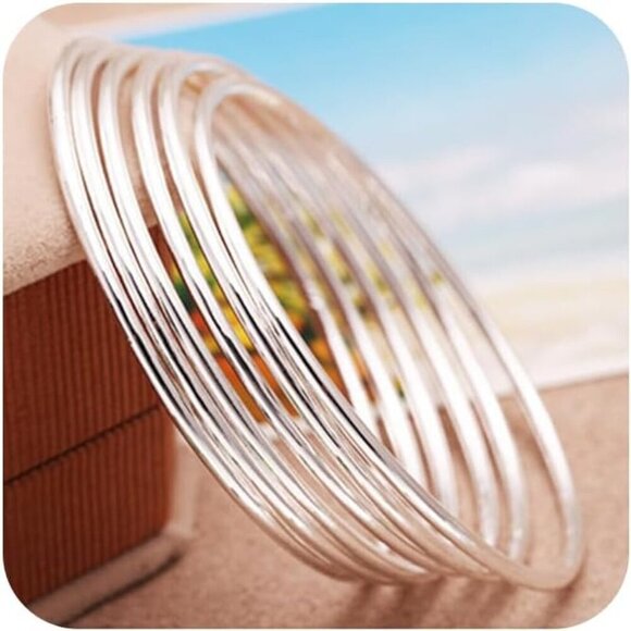 Jewelry - Silver Bangle Bracelets 10 Pcs Sterling Silver 6.5cm Women Jewelry Gift